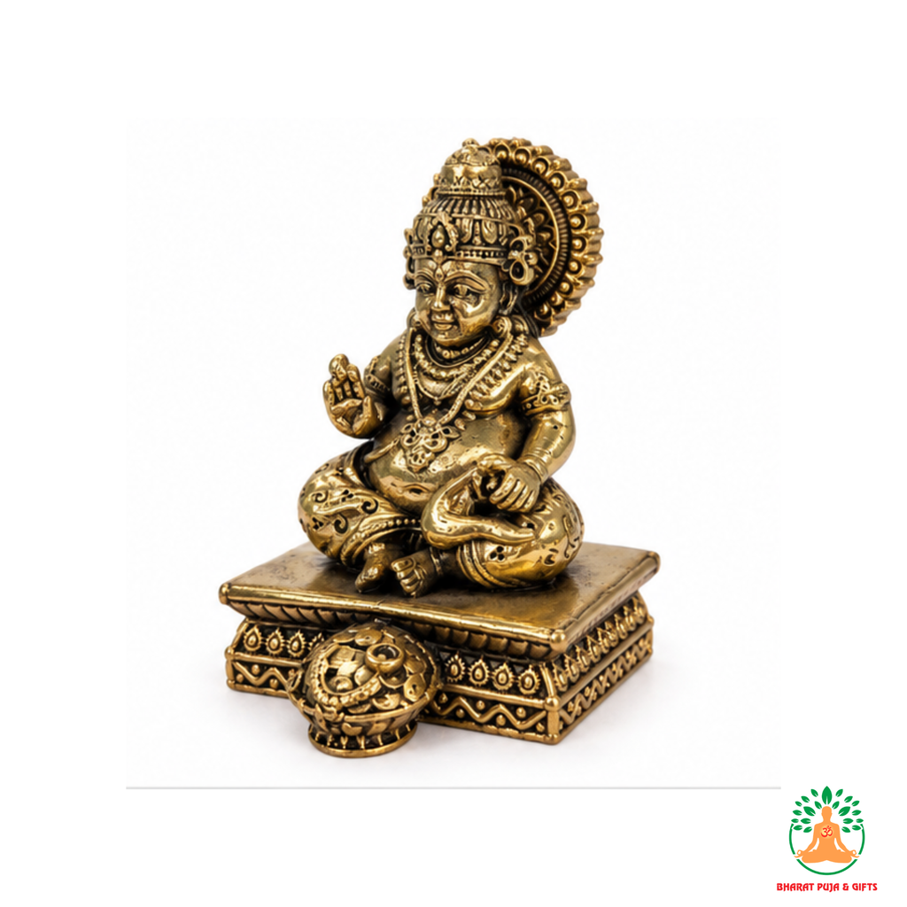 Kuber Ji Idol – Antique Gold Tone Hindu Statue for Puja and Home Decor