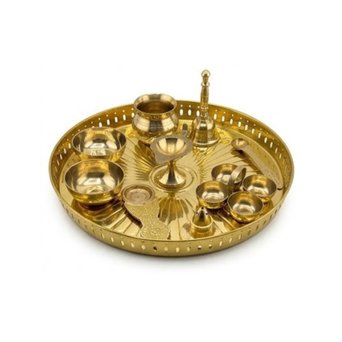 Brass Thali Set - Large | Complete Aarti Set | Brass Puja Thali Set