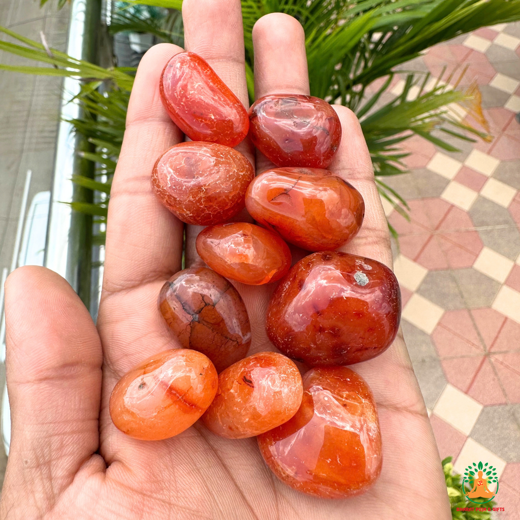Natural Carnelian Tumble Stones – Polished Orange-Red Gemstones | Manifestation Healing and Meditation Crystals