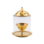 Brass Diya with Glass Cover & Star-Shaped Cap | Decorative Wind-Protected Oil Lamp