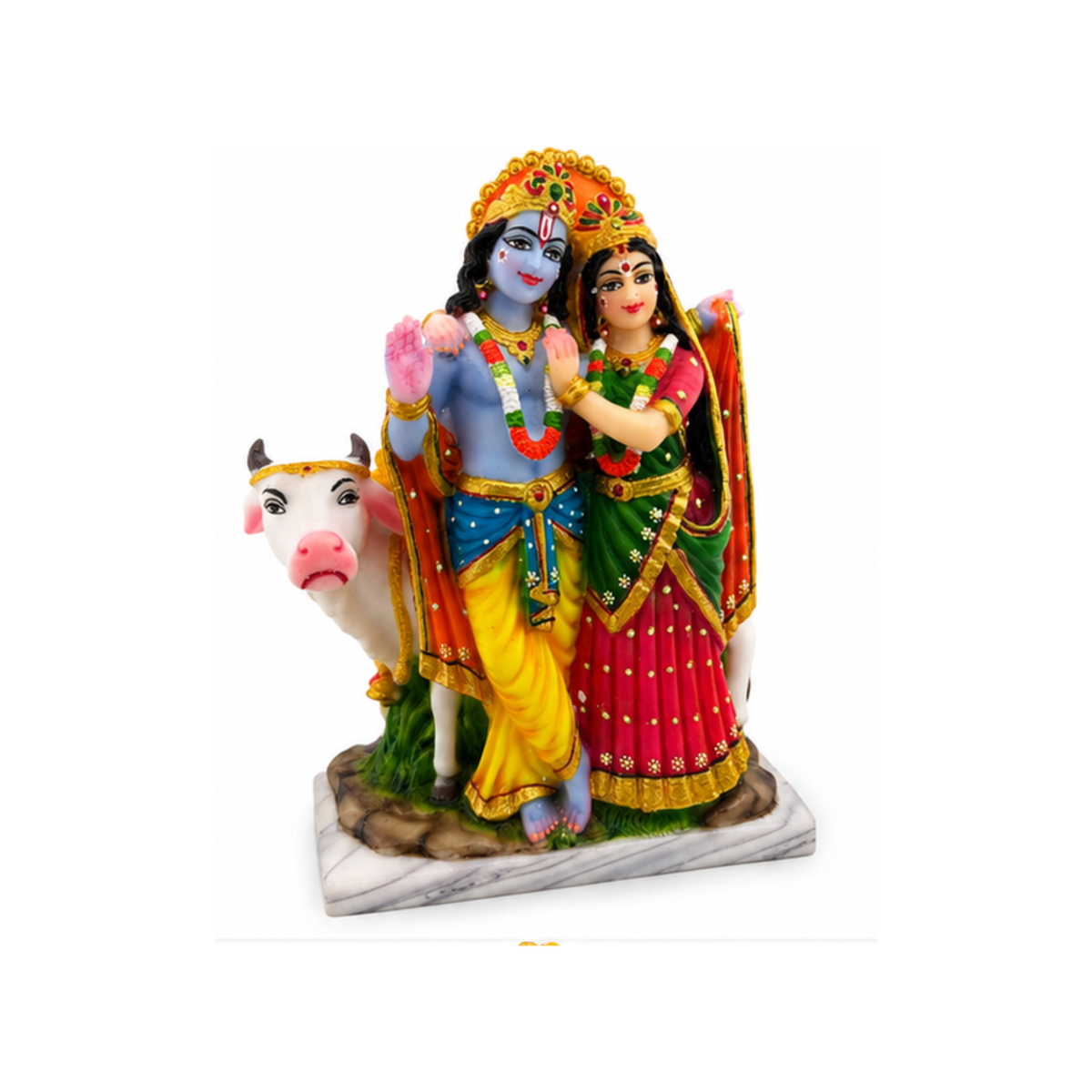 Radha Krishna with Cow Idol | Multicolor Radha and Krishna Murti | Radha Krishna Statue