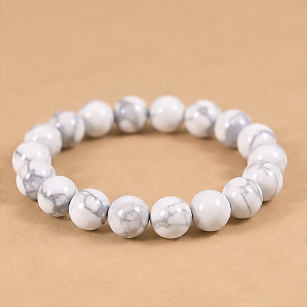 Natural Howlite Bracelet | White Howlite Crystal Bracelet | Healing & Meditation Jewelry | Grey Vein Gemstone Bracelet | Spiritual Gift