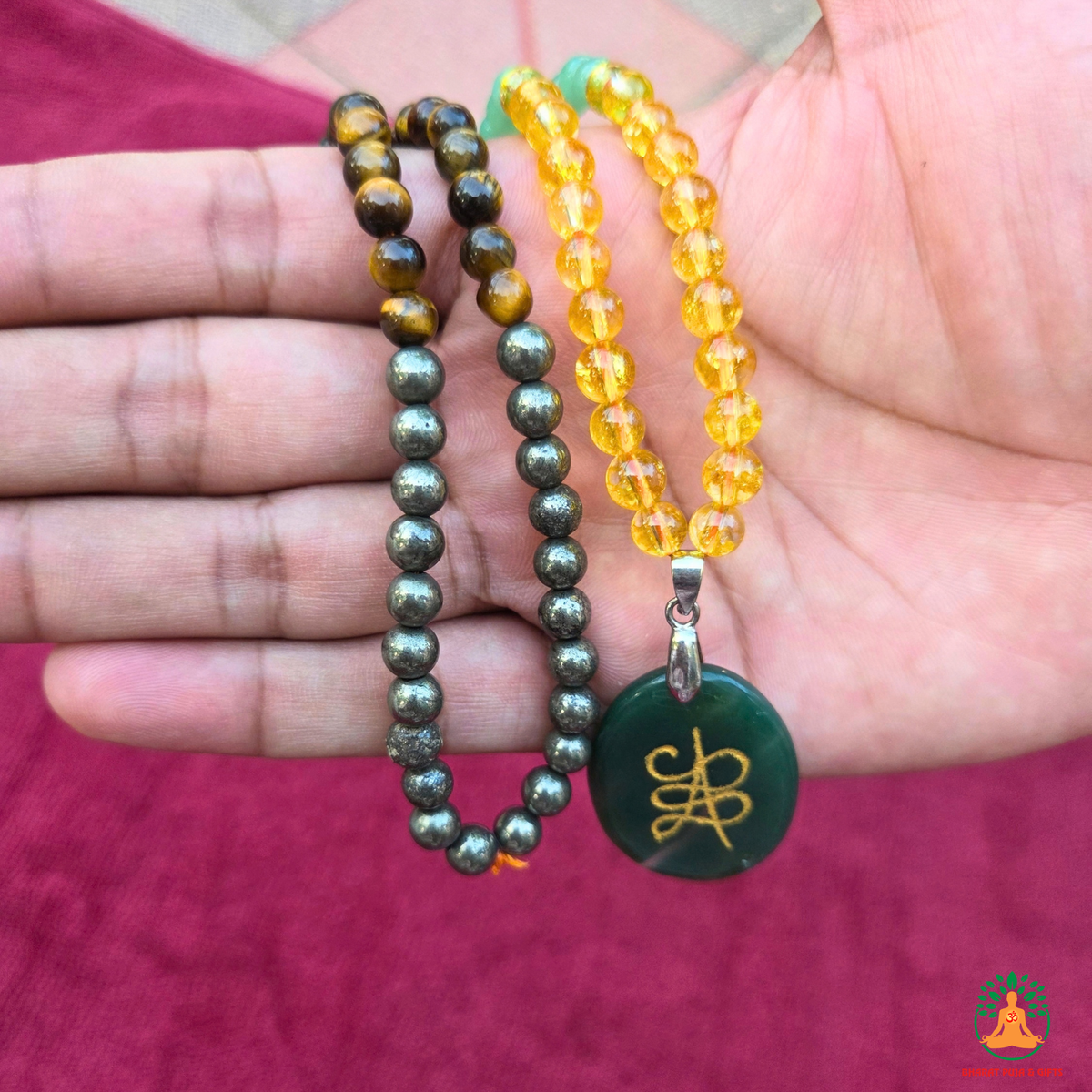Money Magnet with Zibu Necklace | Natural Gemstone Mala 13 Inch | Prosperity & Abundance Jewelry | Crystal Necklace