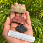 Protection Shielding Stone Set | Red Jasper Tiger Eye Black Tourmaline Selenite Raw Crystal Set | Rough Crystal Set