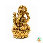 Lord Ganesha Idol on Lotus Base – Antique Gold Tone Hindu Statue2