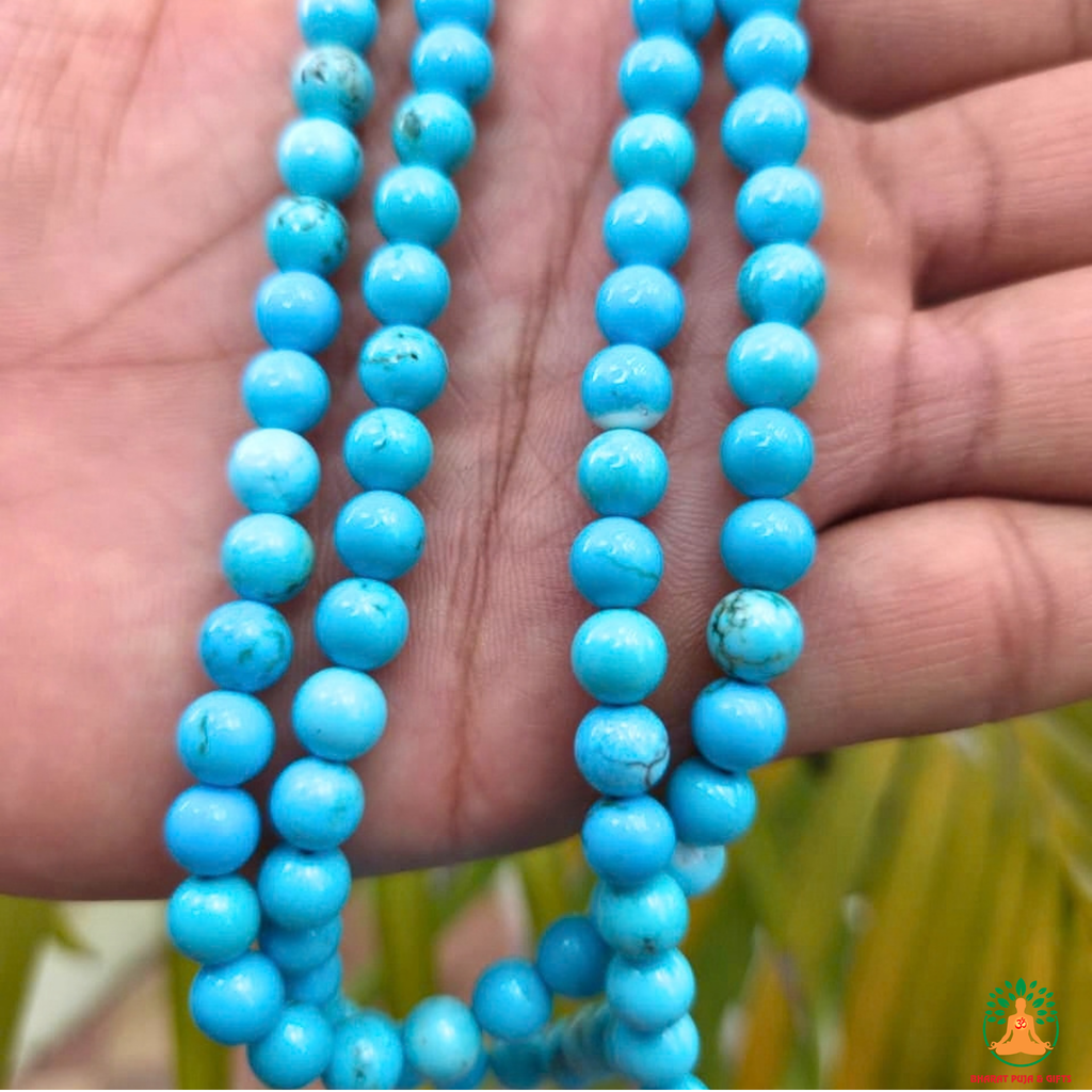 Natural Turquoise Beaded Necklace 6mm | 13 Inch Blue Gemstone Mala | Meditation & Yoga Necklace | Crystal Mala | Spiritual Jewelry