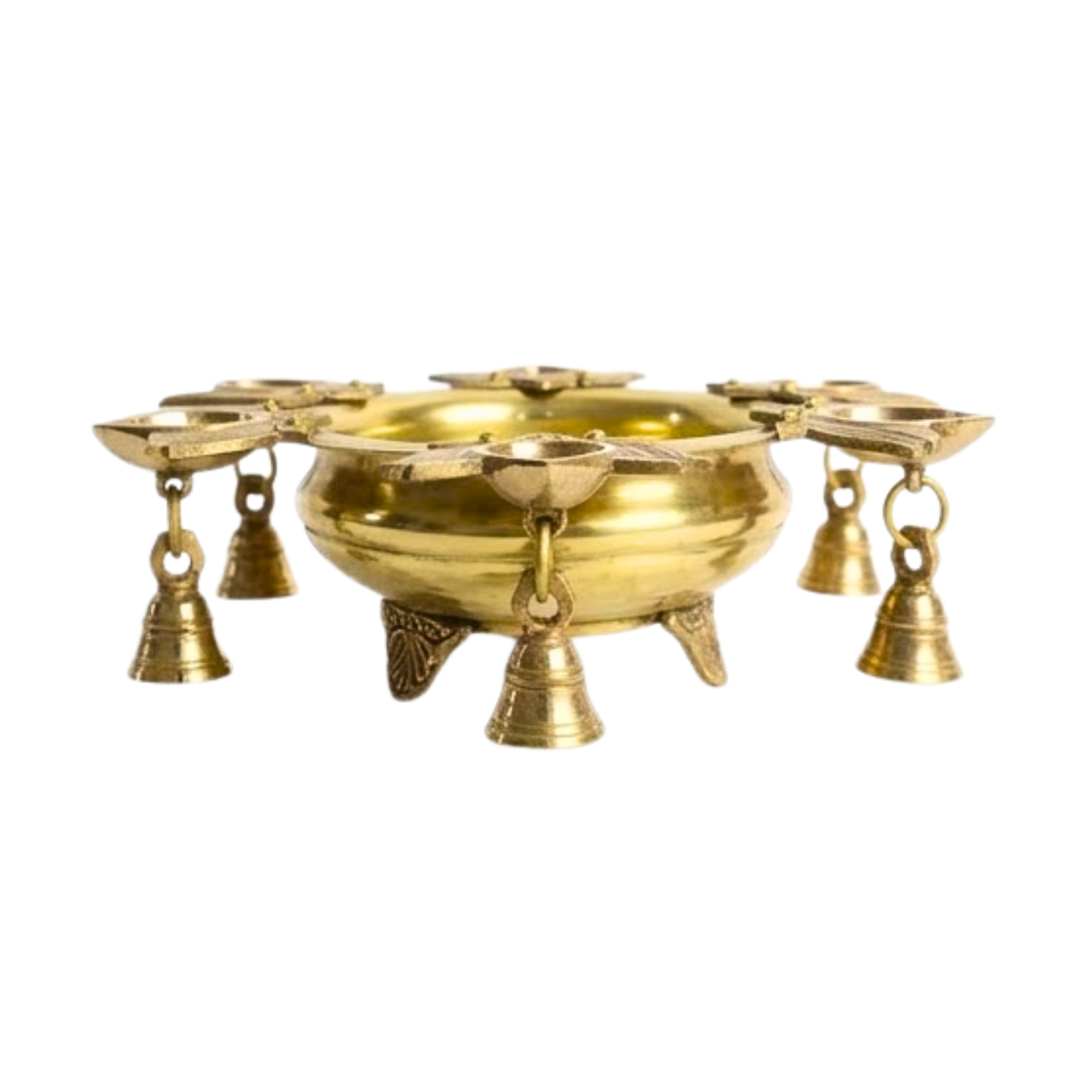Brass Decorative Bowl with Hanging Bells | Traditional Urli Diya Bowl | Premium Diwali Decor