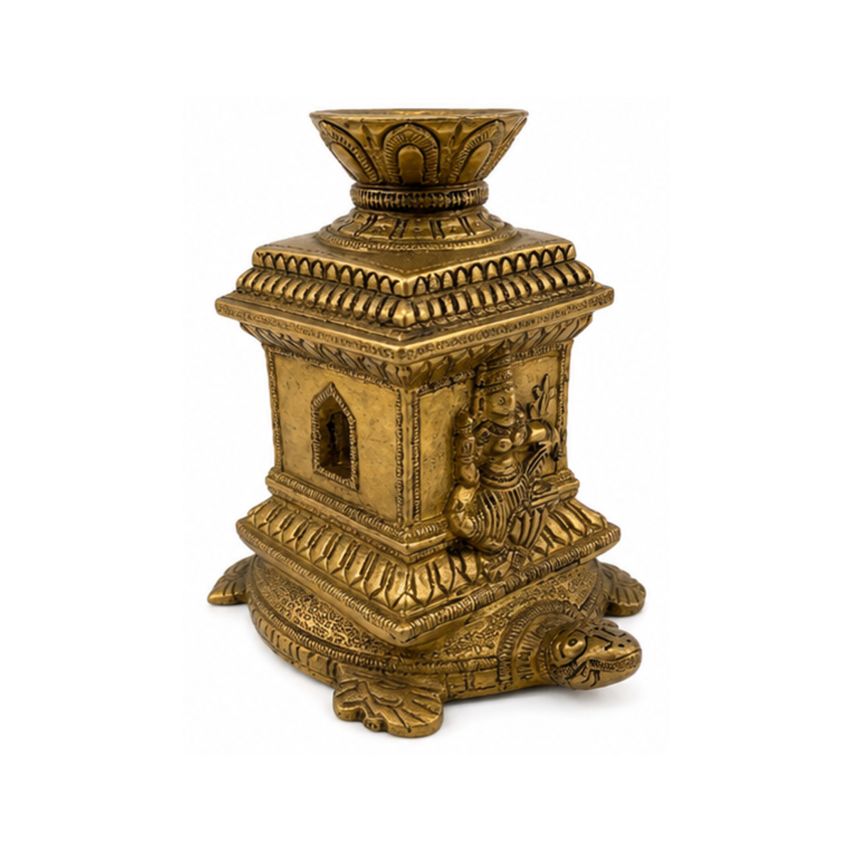 Brass Tulsi Kyara Diya | Brass Tulsi Kunda with Kurma (tortoise) Base Oil Lamp Incense Holder
