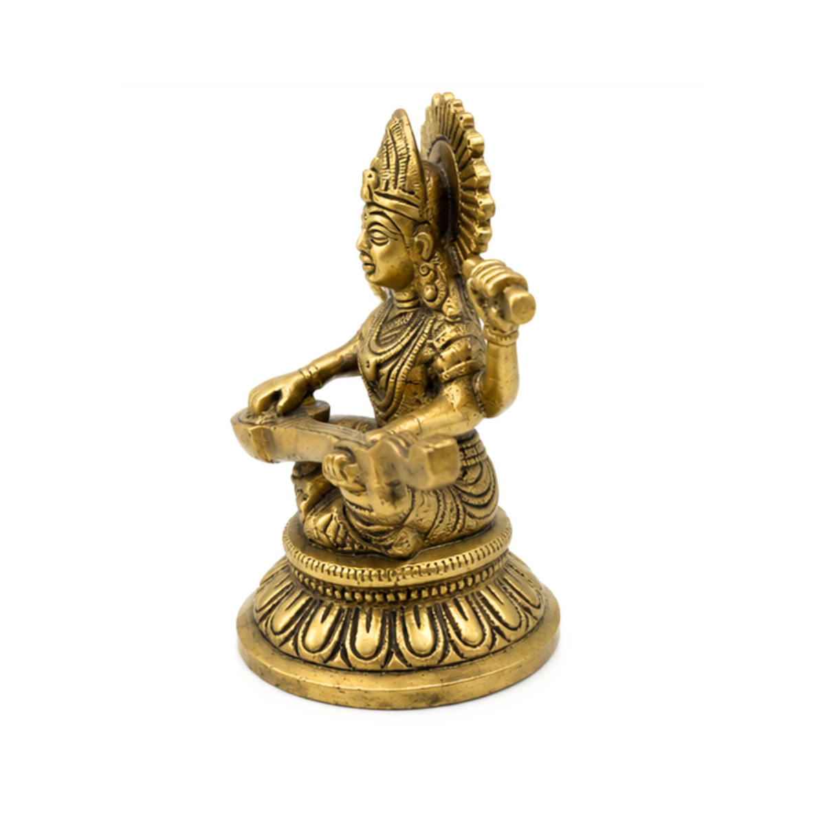 Brass Goddess Saraswati Idol | Maa Saraswati Statue for Puja, Home Decor & Gifts | Saraswati Devi Murti