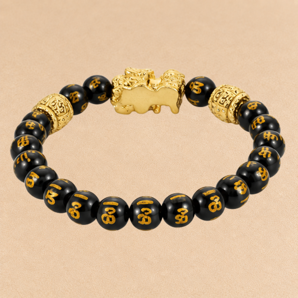 Pixiu Black Obsidian Bracelet | Black Bead Prosperity Bracelet | Gold Pixiu Charm | Feng Shui Inspired Jewelry | Good Fortune Gift | Crystal Bracelet