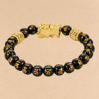 Pixiu Black Obsidian Bracelet | Black Bead Prosperity Bracelet | Gold Pixiu Charm | Feng Shui Inspired Jewelry | Good Fortune Gift | Crystal Bracelet