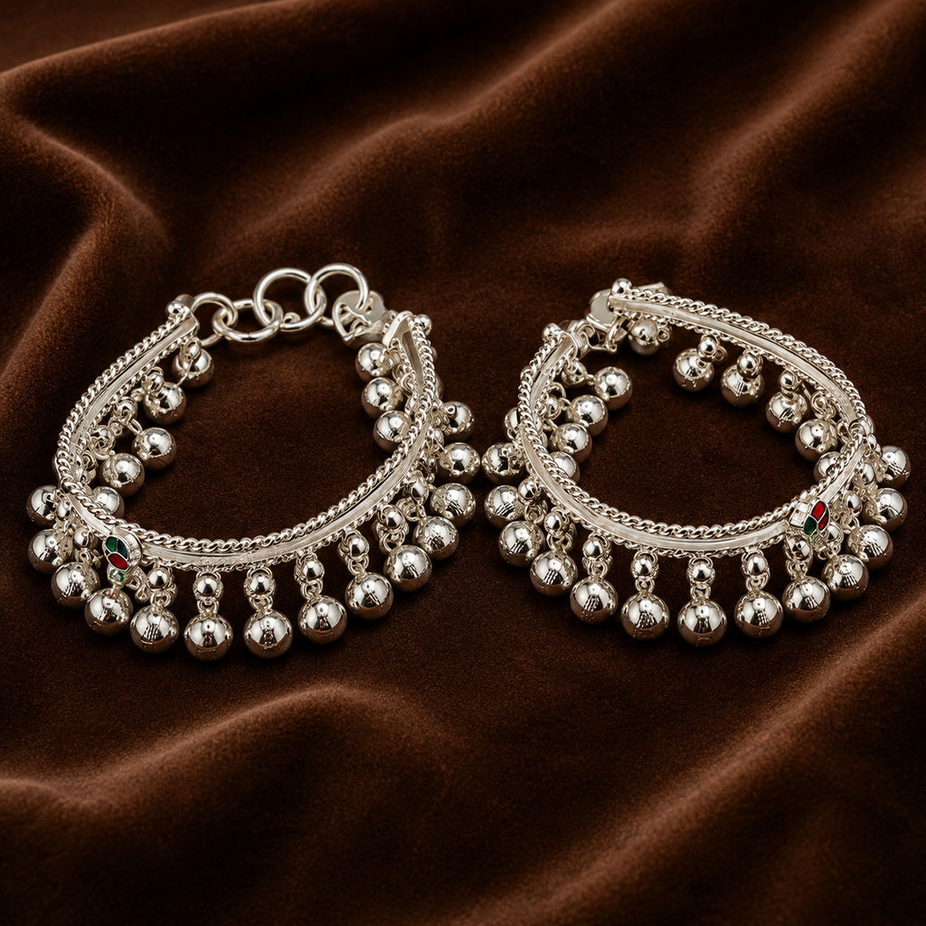 Pure Silver Baby Anklets (Pair) | Traditional Baby Ghungroo Payal