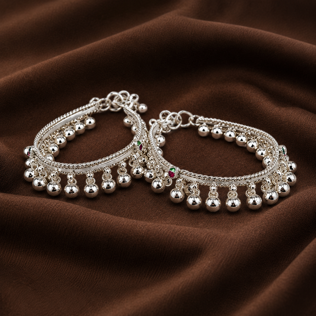 Pure Silver Baby Ghungroo Payal (Pair) | Traditional Baby Anklets
