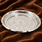 Silver Plate with Flower Design | Decorative Silver Puja Plate