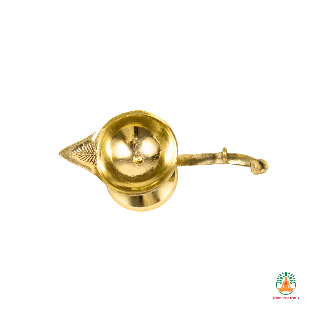Brass Arti Diya with Curved Handle | Table Diya for Pooja, Aarti, Mandir, Home Temple, Festivals &amp; Spiritual Gifting 🪔🙏