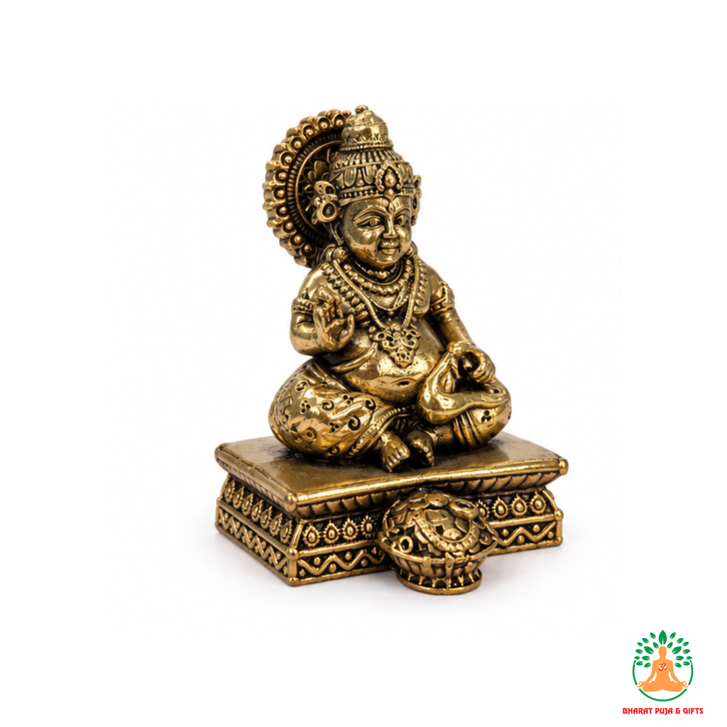 Kuber Ji Idol – Antique Gold Tone Hindu Statue for Puja and Home Decor