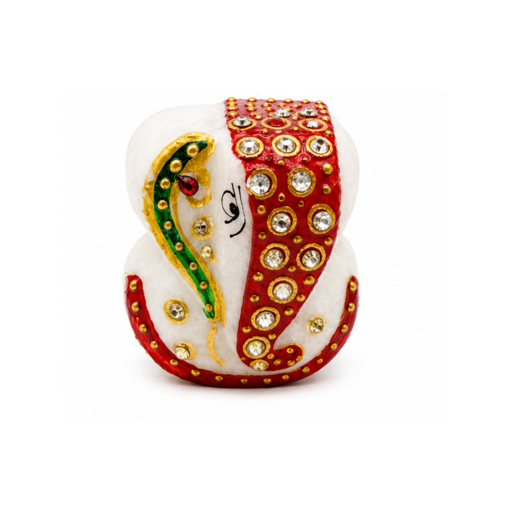 Marble Ganesha Idol | Decorative Stone Ganesha Murti | Ganpati Statue for Car Dash Home Decor