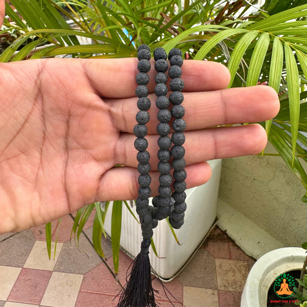 Natural Lava Stone Necklace | 13 Inch Black Volcanic Stone Mala | Meditation & Yoga Necklace | Lava Rock Necklace | Spiritual Jewelry