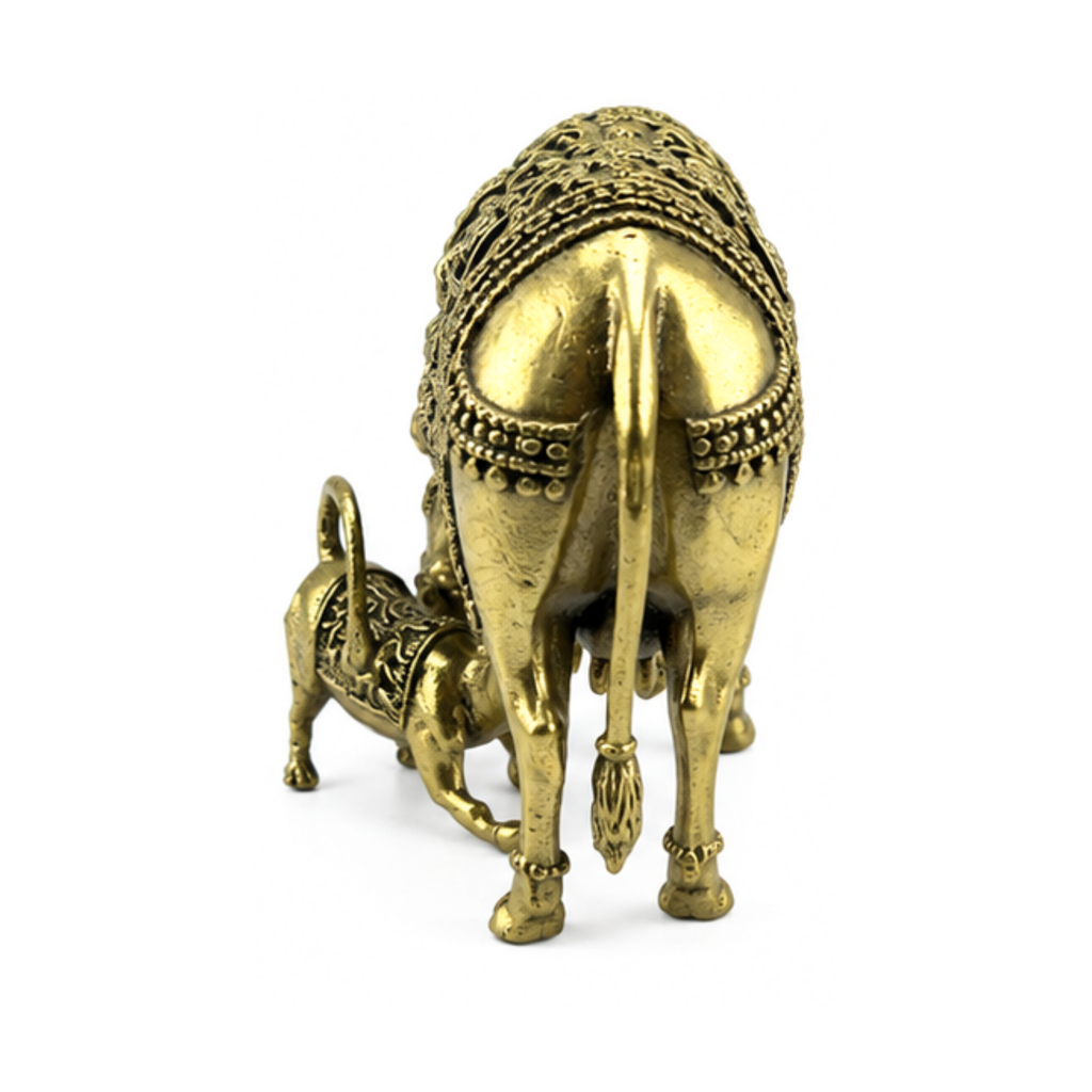 Panchaloha Kamadhenu Idol | Panchadhatu Cow and Calf Murti | Panchalogam Gau Mata Statue