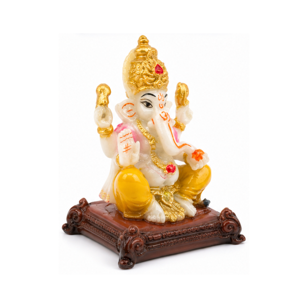 Small Ganesha on Chowki Idol | Traditional Hindu Deity Statue | Ganpati Murti