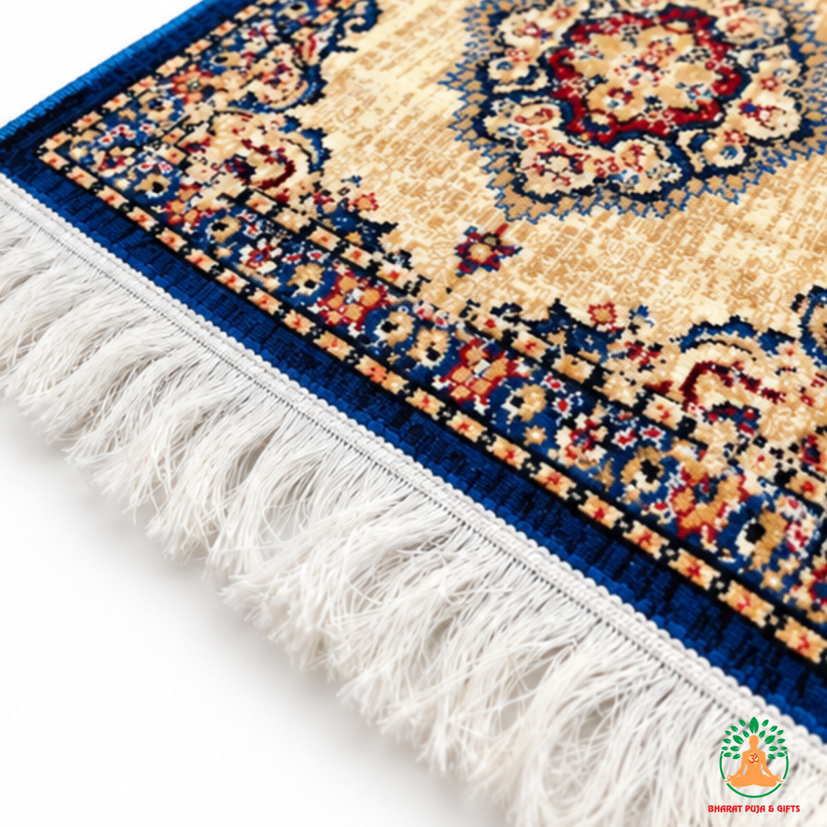 Traditional Persian-Style Floral Medallion Mat with Fringe
