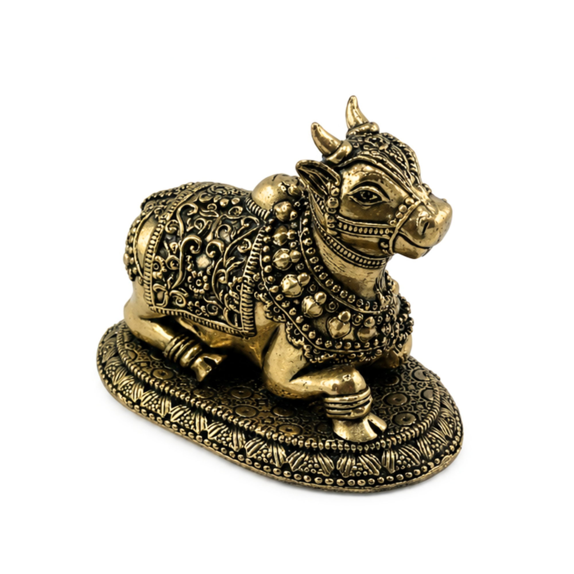 Panchaloha Decorative Nandi Bull Idol | Panchdhatu Nandi Murti | Panchalogam Sacred Bull of Lord Shiva