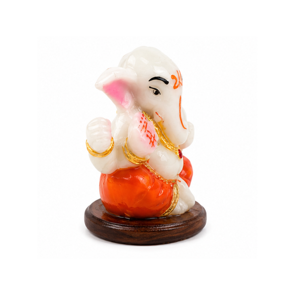 White Ganesha Idol with Orange Dhoti | Small Ganesha Murti | Ganpati Statue