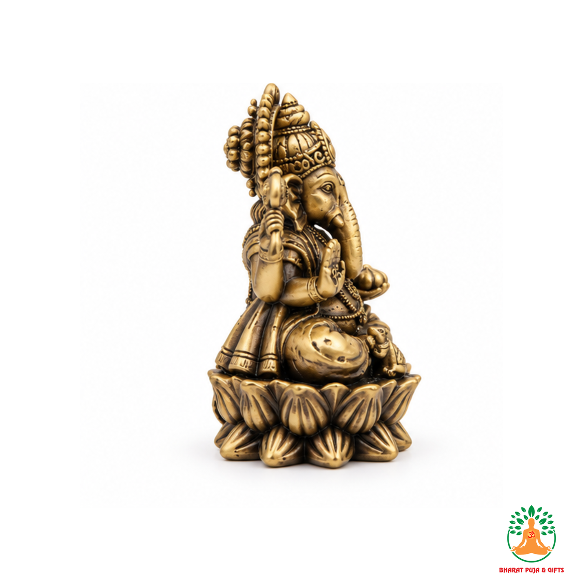 Antique Brass Ganesha Idol on Lotus Base – Small & Large Sizes for Puja & Home Temple