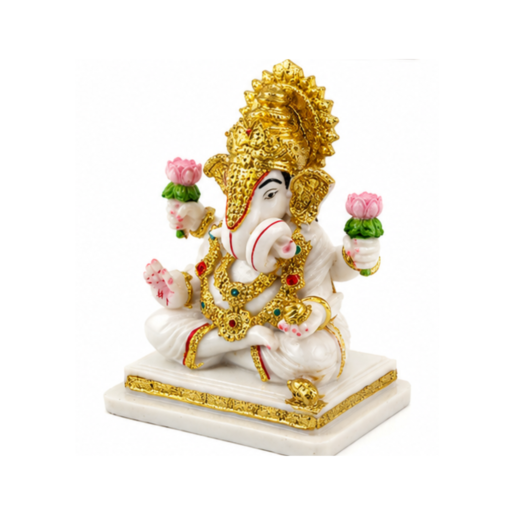 White Ganesha Murti | Traditional Ganapati Murti for Home Temple and Puja