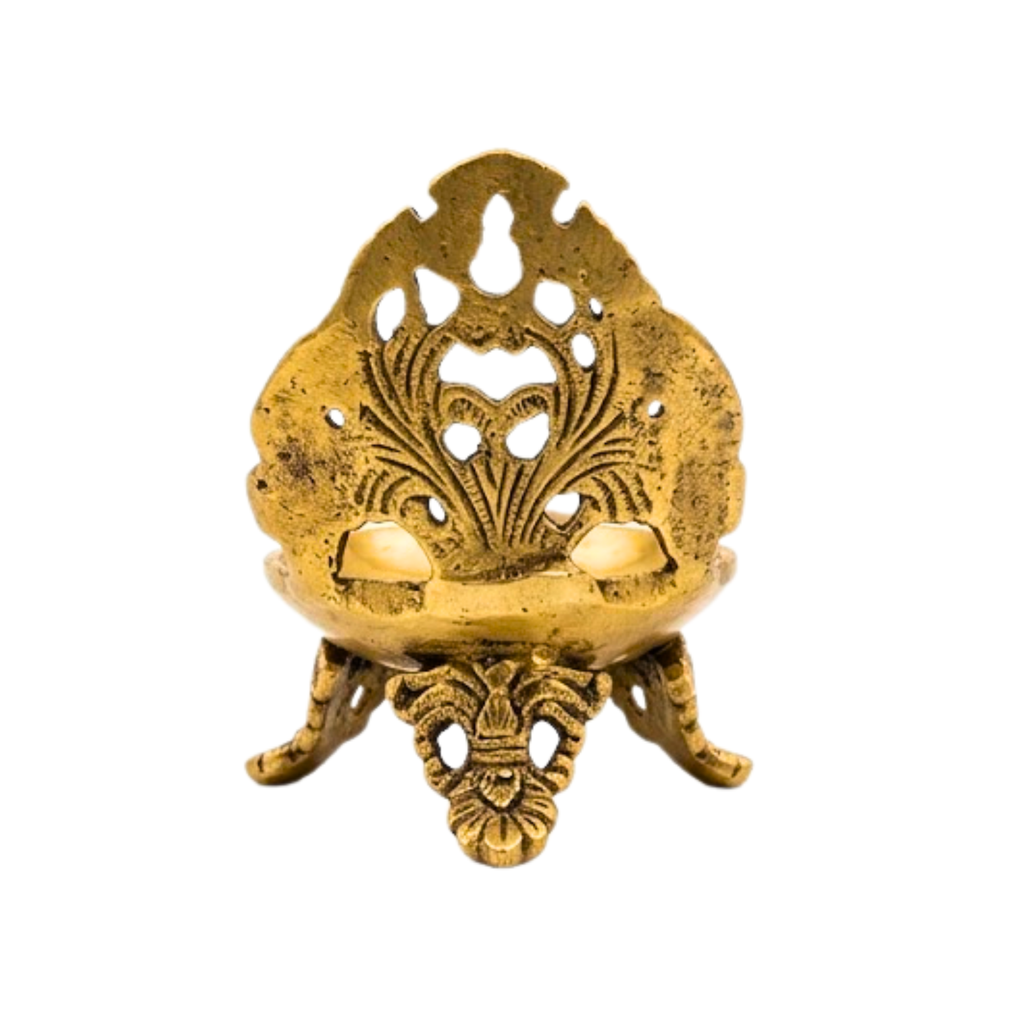 Brass Diya with Decorative Back | Traditional Brass Oil Lamp | Diwali Diya