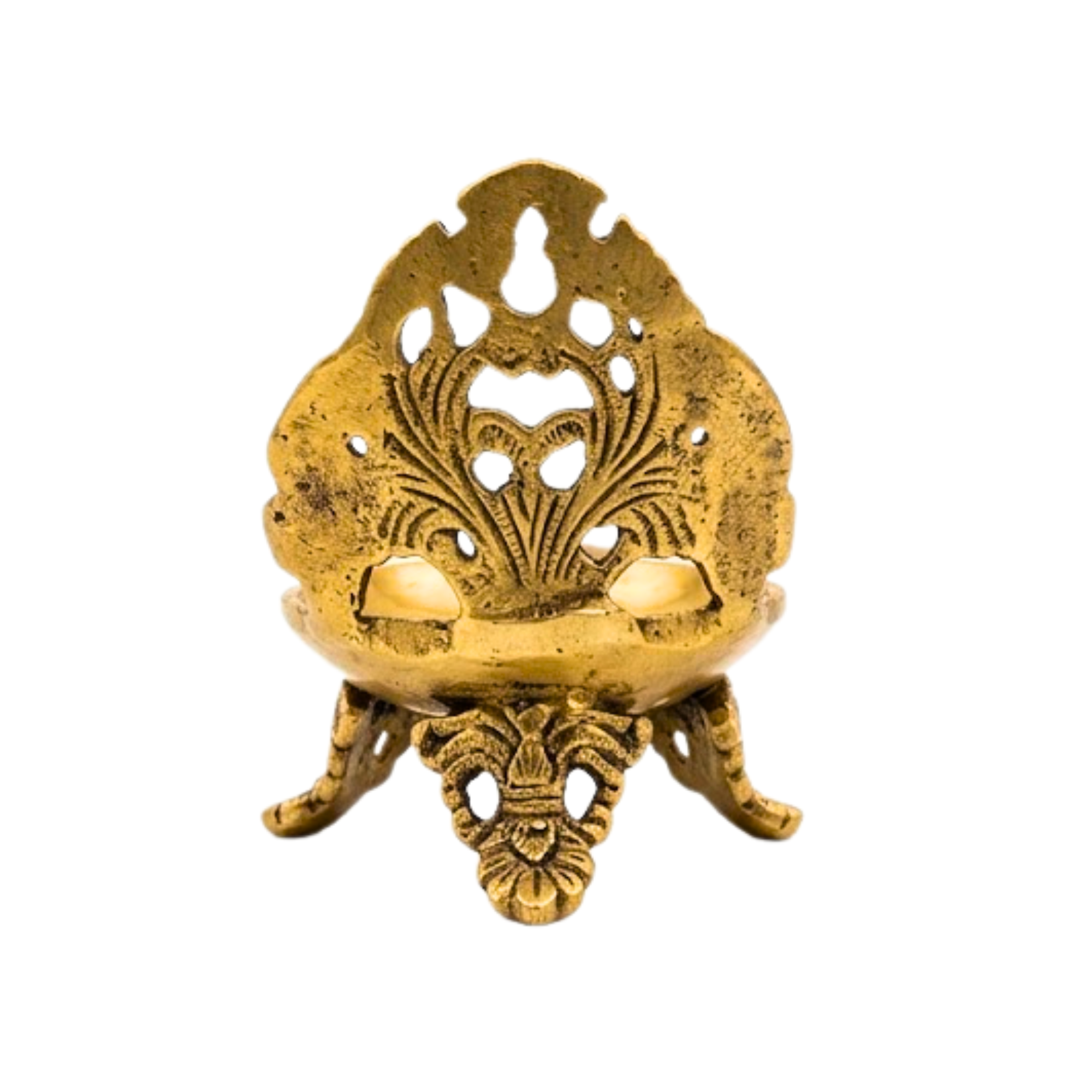 Brass Diya with Decorative Back | Traditional Brass Oil Lamp | Diwali Diya