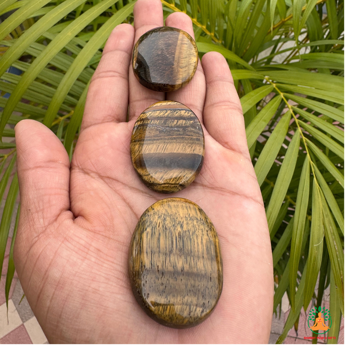 Tiger Eye Palmstone Set of 3 | Natural Golden Brown Tiger Eye Stones | Polished Oval Palm Stones | Confidence & Focus Crystal | Tiger Eye Worry Stone