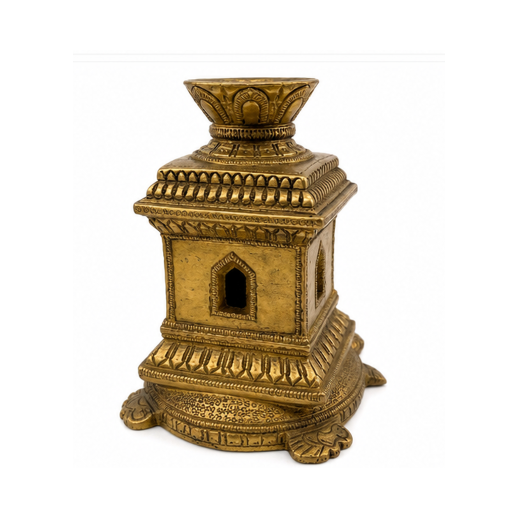 Brass Tulsi Kyara Diya | Brass Tulsi Kunda with Kurma (tortoise) Base Oil Lamp Incense Holder