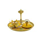 Brass Puja Thali with Yellow Cow Design Set | Traditional Aarti Plate | Decorative Arti Thali