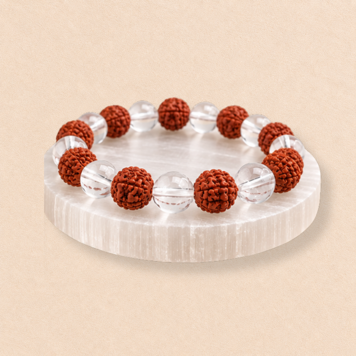 Rudraksha Sphatik Bracelet | Rudraksha & Clear Quartz Bracelet | Spiritual Meditation Jewelry | Prayer Bracelet | Natural Rudraksha Jewelry Gift