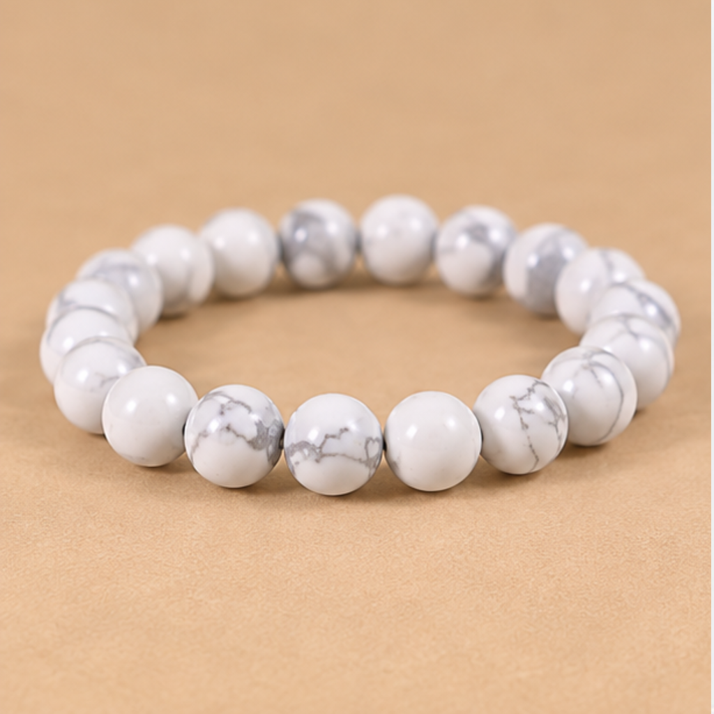 Natural Howlite Bracelet | White Howlite Crystal Bracelet | Healing & Meditation Jewelry | Grey Vein Gemstone Bracelet | Spiritual Gift