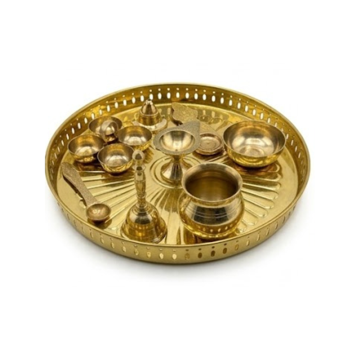 Brass Thali Set - Large | Complete Aarti Set | Brass Puja Thali Set