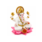 White Ganesha on Pink Lotus | Traditional Lord Ganesha Idol | Ganapati for Puja Home Decor Mandir