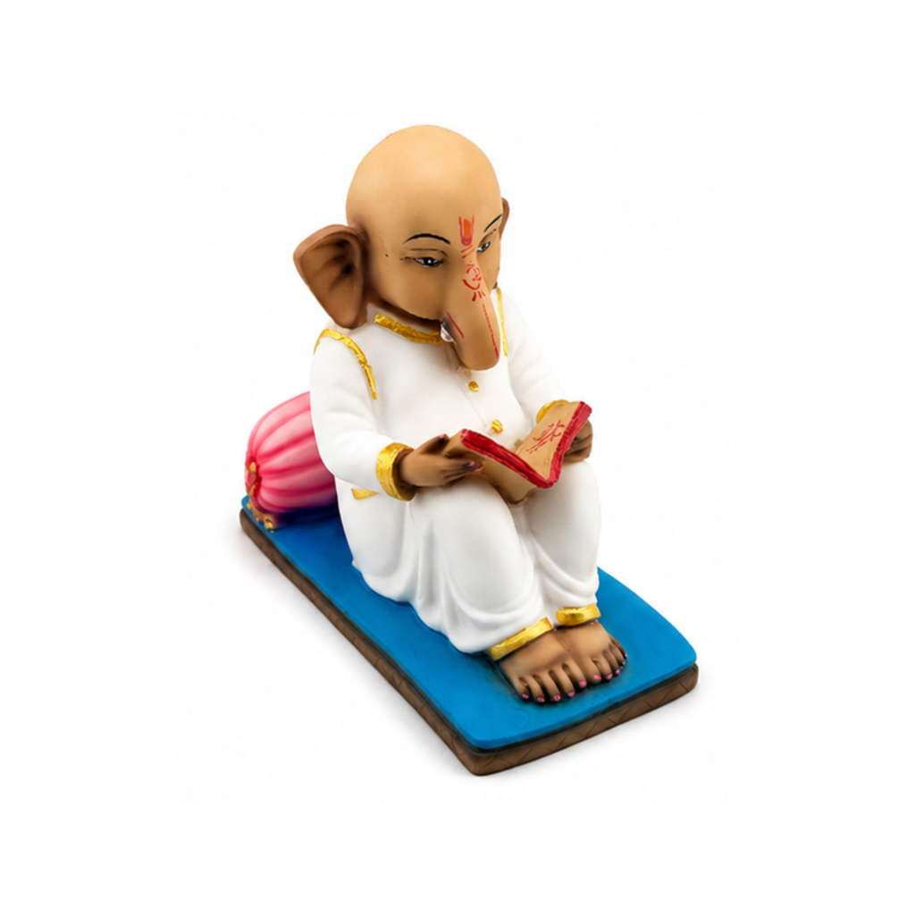 Ganesha Reading Scripture | Lord Ganesha Reading a Book Statue | Hindu Home Decor