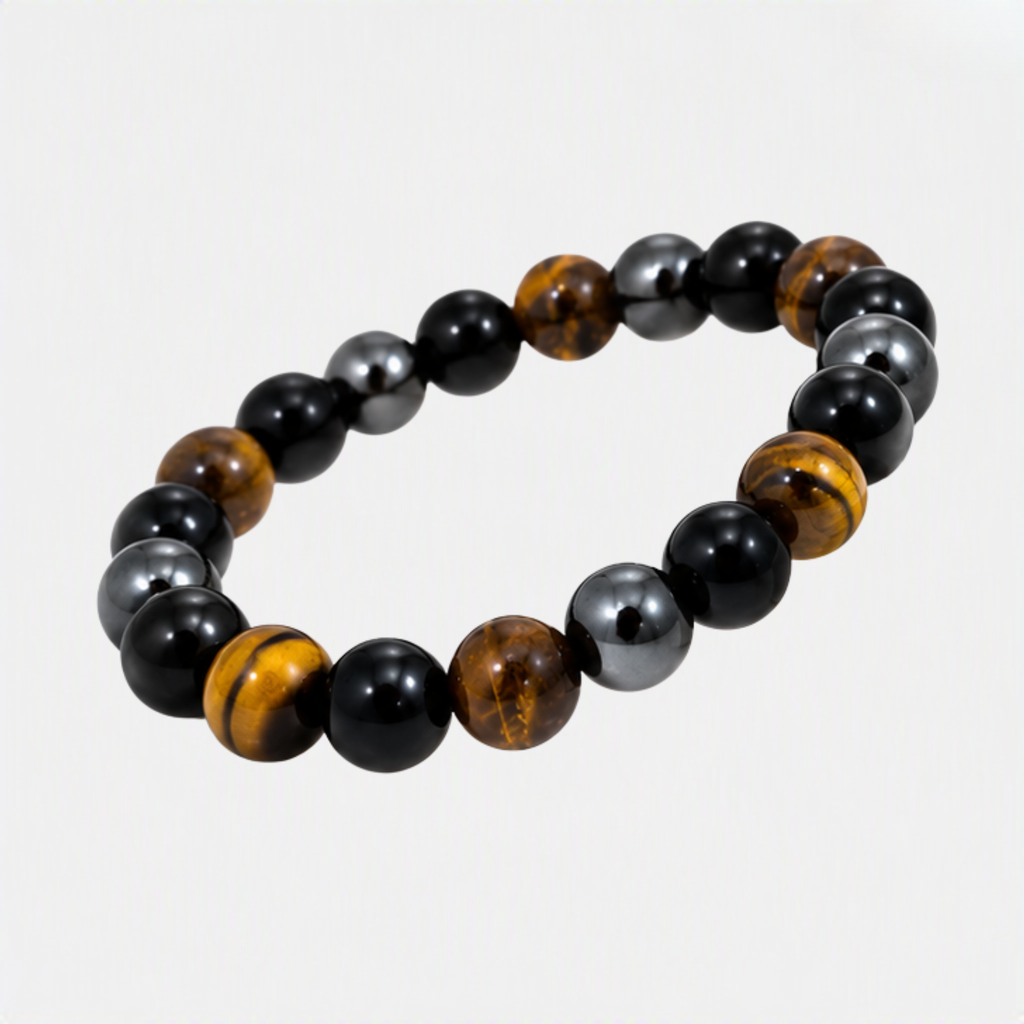 Triple Chakra Bracelet | Black Obsidian Hematite Tiger Eye Bracelet | Grounding & Protection Jewelry | Chakra Inspired Crystal Bracelet