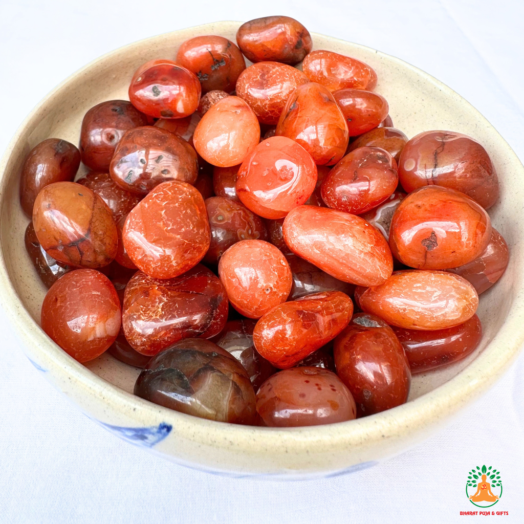 Natural Carnelian Tumble Stones – Polished Orange-Red Gemstones | Manifestation Healing and Meditation Crystals