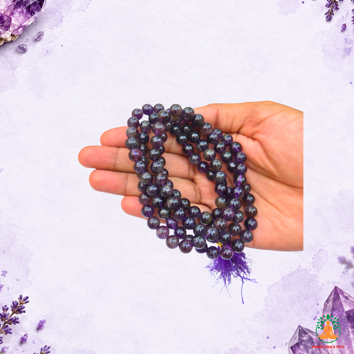 Amethyst Beaded Necklace 6mm & 8mm | Natural Purple Gemstone Mala | Meditation & Spiritual Jewelry | Purple Crystal Necklace | Spiritual Yoga Necklace