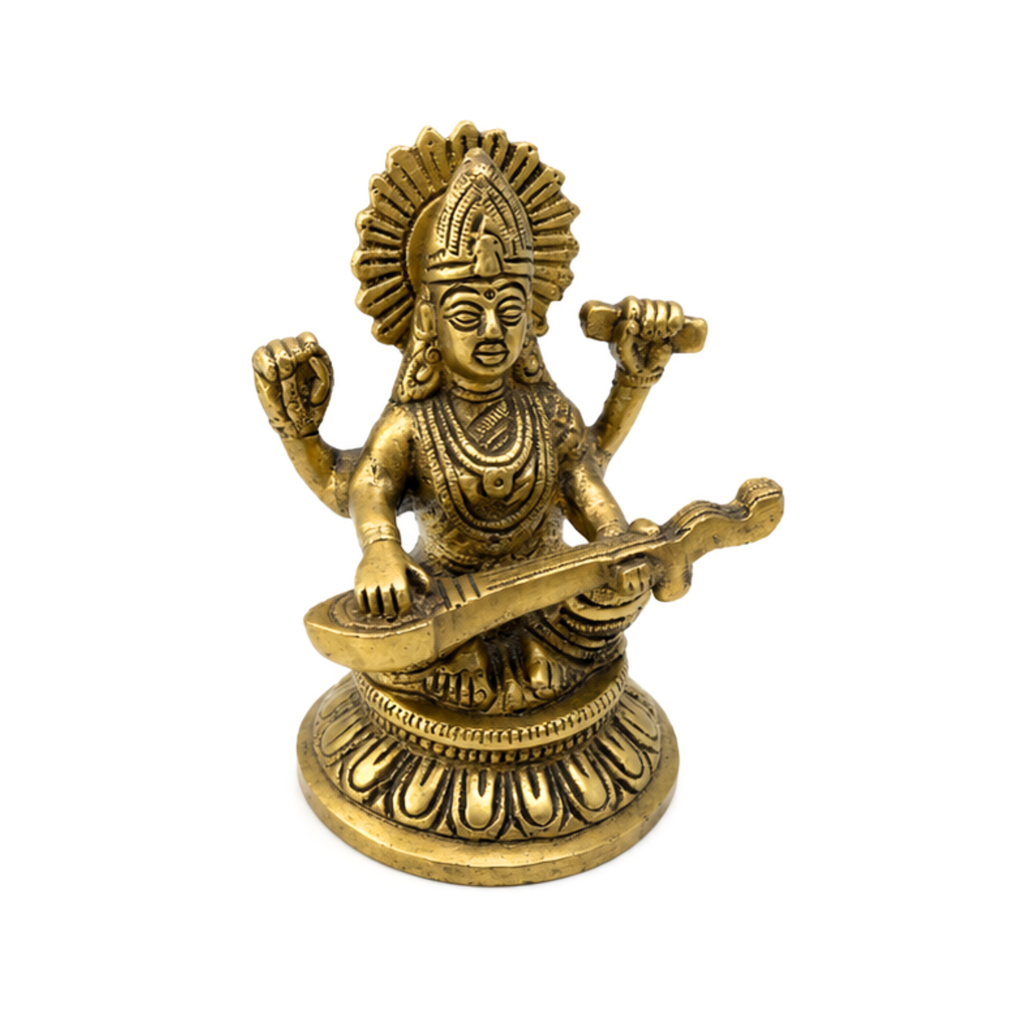 Brass Goddess Saraswati Idol | Maa Saraswati Statue for Puja, Home Decor & Gifts | Saraswati Devi Murti