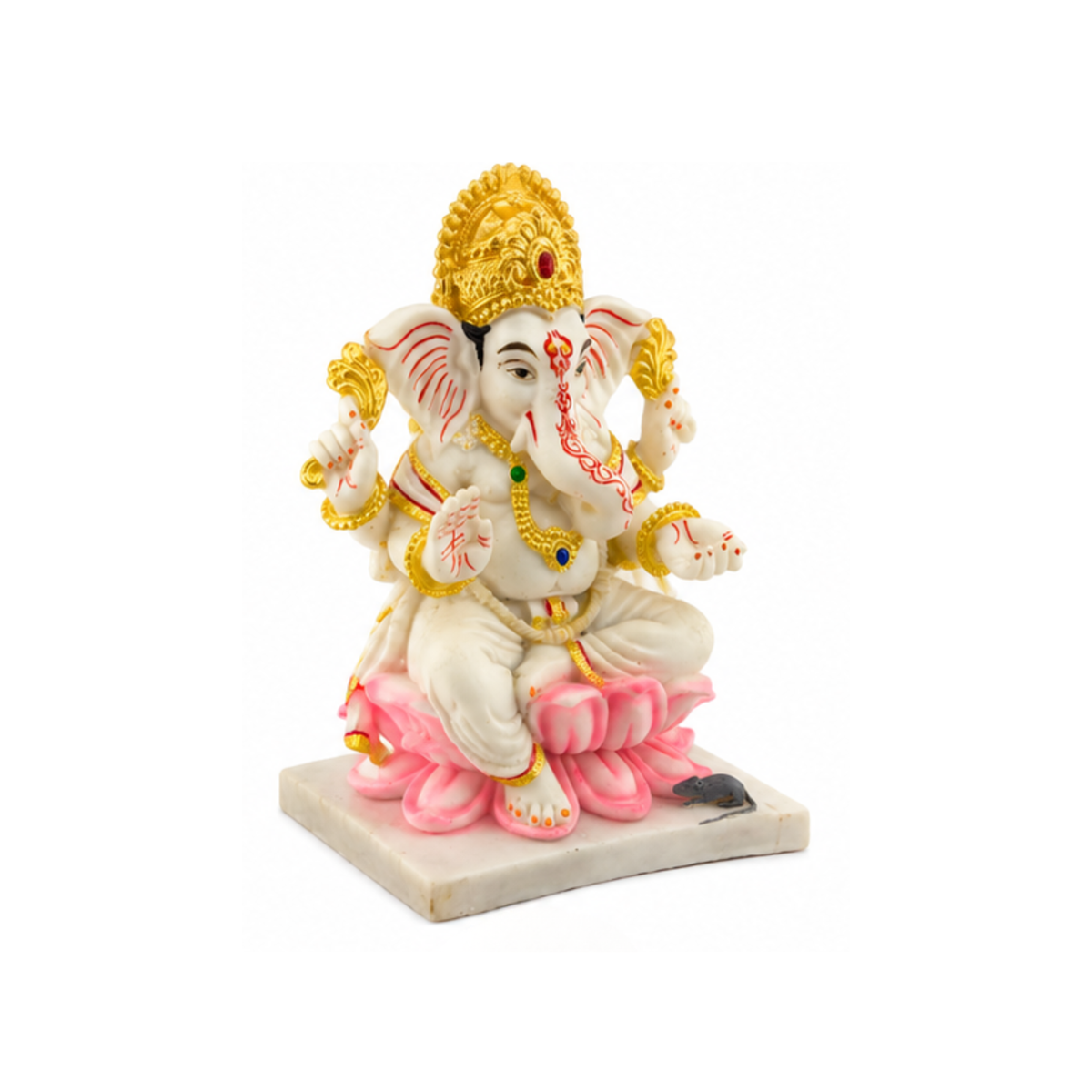 White Ganesha on Pink Lotus Idol | Lord Ganesha Murti for Home Mandir Puja | Ganpati Statue