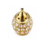 Brass Diya with Round Gem Cover | Decorative Crystal Brass Oil Lamp