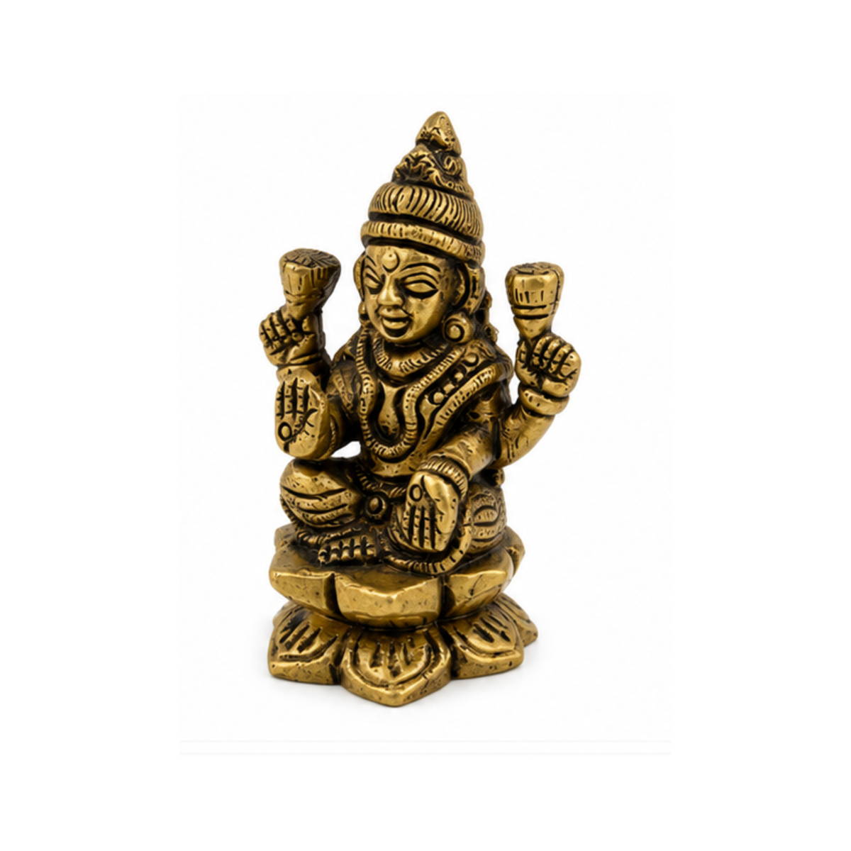 Brass Goddess Lakshmi Idol | Seated Lakshmi Murti | Brass Laxmi Statue