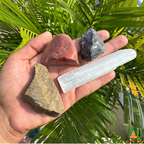 Protection Shielding Stone Set | Red Jasper Tiger Eye Black Tourmaline Selenite Raw Crystal Set | Rough Crystal Set