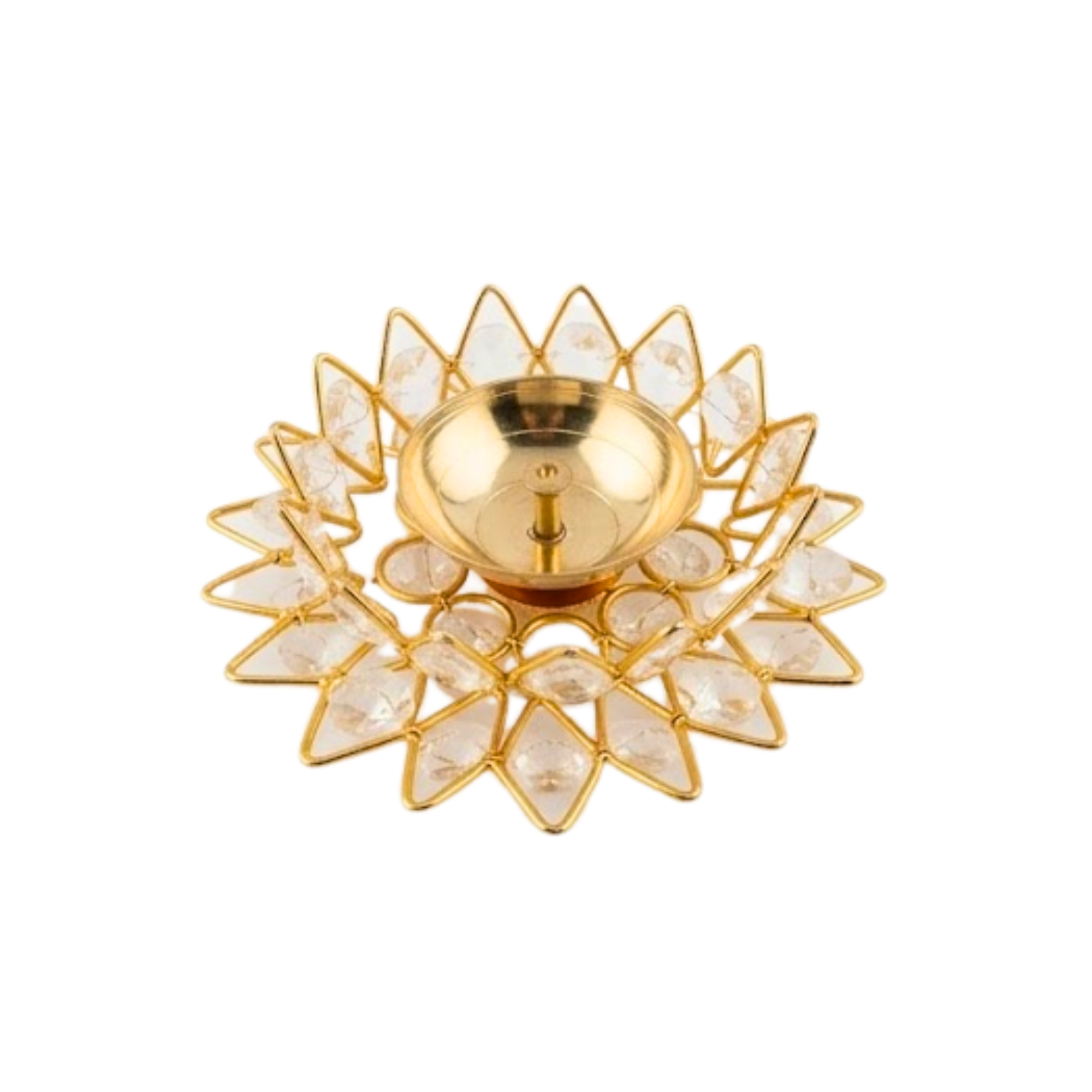 Brass Lotus Gem Diya | Decorative Crystal Lotus Oil Lamp