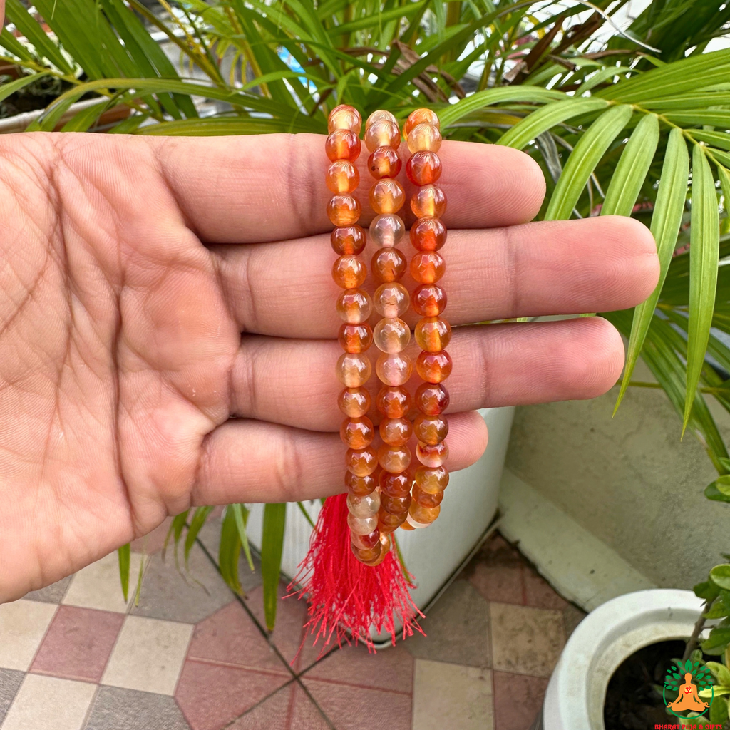 Natural Carnelian Necklace 6mm | 13 Inch Orange Red Gemstone Mala | Meditation & Yoga Necklace | Crystal Necklace | Spiritual Jewelry