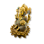 Brass Lord Ganesha Idol with Colorful Stone Work | Heavy Decorative Ganapati (30 lbs)